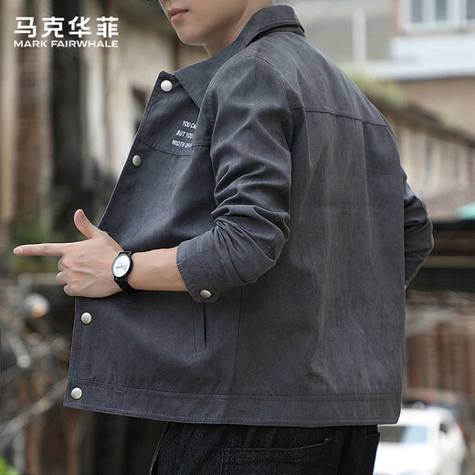 MARK FAIRWHALE Jacket Men's Spring and Autumn Slim Casual Work Jacket Men's Trendy Brand Versatile Top Dark Gray XL