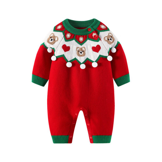 BORBOON B baby New Year's greetings clothes 2026 one-piece winter clothes red New Year's festive clothes for baby boys plus velvet small month old winter clothing plus velvet 7633 Hanyi 90cm