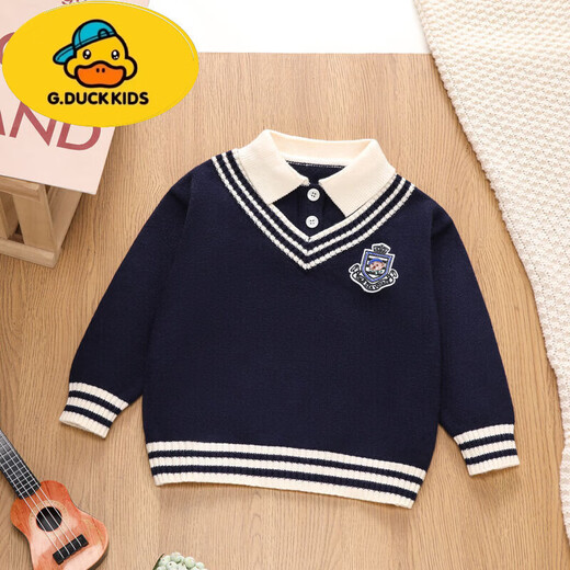 G.duck college style sweater for boys and girls in autumn and winter new style children's style children's fake two-piece sweater spring and autumn top shirt royal blue 140