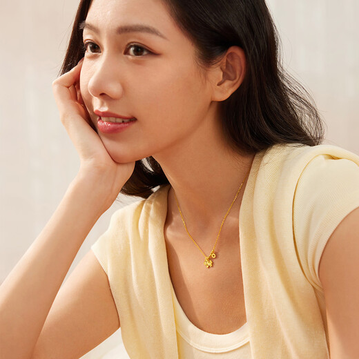 Lukfook Jewelry Gold Necklace Make Money Immediately Light Shadow Gold Broken Ice Pure Gold Zodiac Year Gift Price Approximately 3.96g