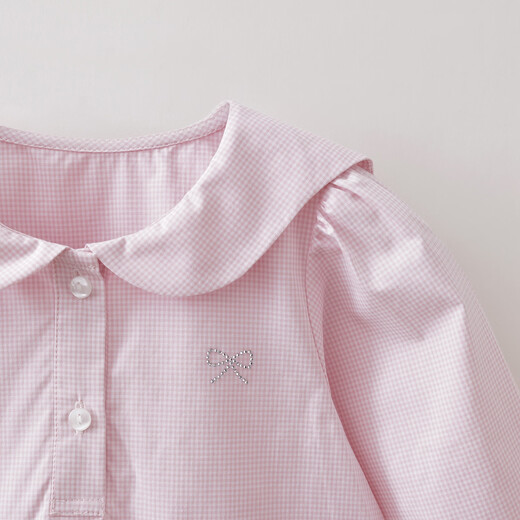 MARC&JANIE Mark Jenny pink and white plaid girls navy collar dress baby skirt 2026 spring new style 560128 pink and white plaid 90 cm (recommended height 81-90cm)