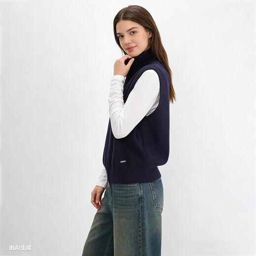 Gap Gap Women's 2026 Spring New Fashionable Loose High Collar Knitted Vest Simple Sleeveless Top 890100 Navy Blue XS (155/80A) Asian Size