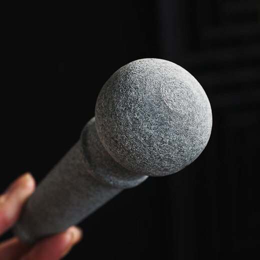 Handmade retro bluestone mortar, garlic pounder, garlic masher, medicine jar, stone cup, bowl, garlic mortar, stone nest, stone pound, vintage threaded old stone mortar 16CM