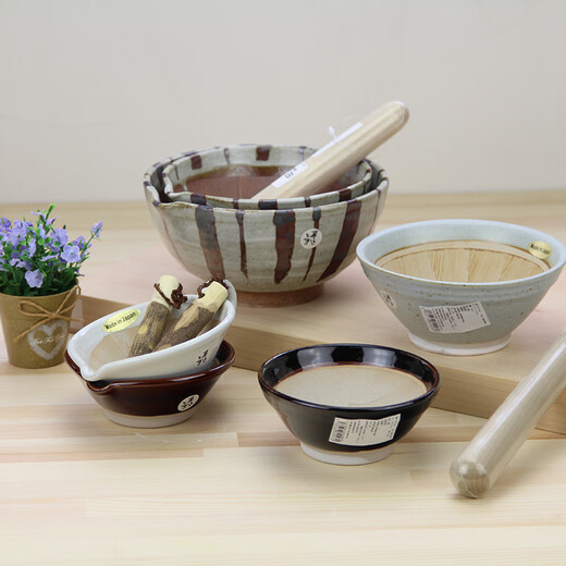 可可屋 日本万古烧陶瓷研磨碗/研磨棒 儿童辅食生姜萝卜芝麻磨泥 0311-1387 蒜臼 白 带研磨棒