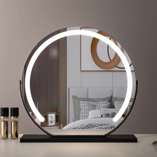 German high-definition LED vanity mirror with light vanity mirror desktop smart home simple master bedroom Internet celebrity white 40 diameter (plug-in) rotating model_ upgraded voice control + touch dual-use switch