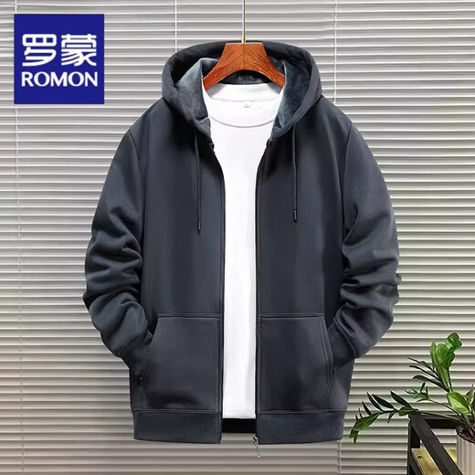 Luo Meng 2026 heavyweight cardigan sweatshirt for men and women hooded plus velvet thickening American loose large size autumn and winter couple zipper jacket spring and autumn solid color-dark blue XL 130-145Jin Jin equals 0.5 kg