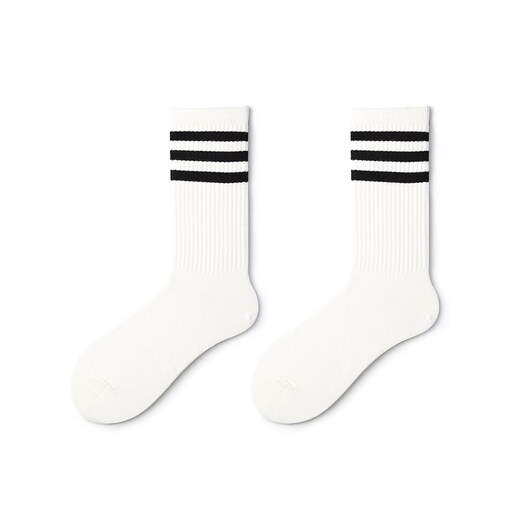Pami (pami) white socks sports spring and summer women's running Japanese college style black striped men's spring and summer mid-calf socks long socks cotton three meters white one-size-fits-all couple size (suitable for sizes 36-43)
