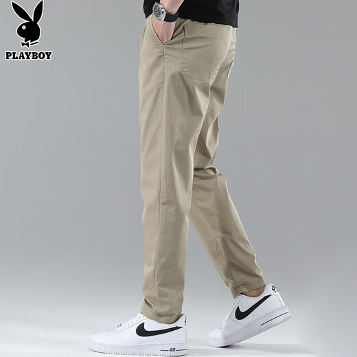 Playboy (PLAYBOY) casual pants men's autumn and winter pants men's straight loose men's pants trendy men's trousers khaki 32