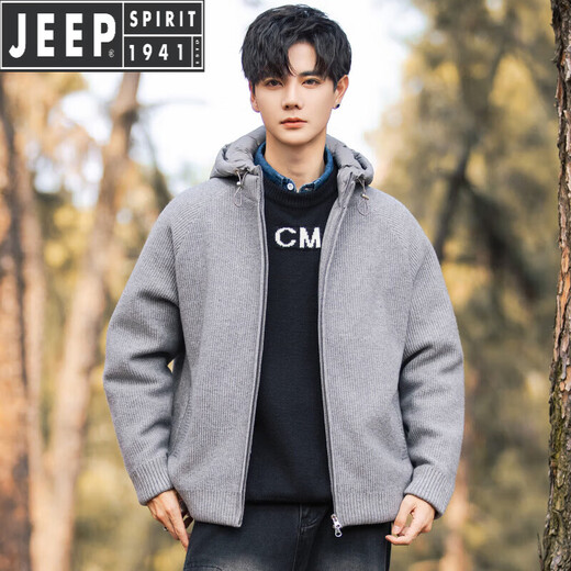 JEEP SPIRIT Мужской пуховик с капюшоном JEEP 2025, новинка зимы, модный утолщенный теплый вязаный кардиган, зимний топ, черный M