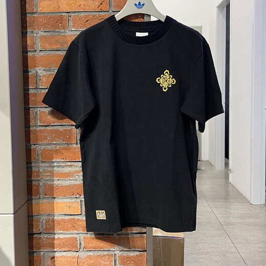 Мужская и женская футболка Adidas с короткими рукавами, весна 2026, новая спортивная одежда, удобная, дышащая, повседневная, модная, мужская с круглым вырезом и половиной рукавов KT0714, черный/чистый хлопок/год лошади, ограниченный выпуск XL/185/104A