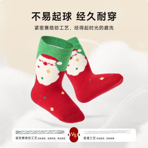 Niduoxiong children's Christmas socks autumn and winter thickened cotton socks mid-tube terry baby Christmas socks W4155 3 pairs 6-12 months (suitable for feet length 9-11cm)