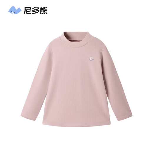 Nido Bear's new winter children's bottoming shirt for boys and girls, half turtleneck T-shirt that can be worn outside solid color baby long-sleeved sweatshirt, pink and purple flowers 80 cm
