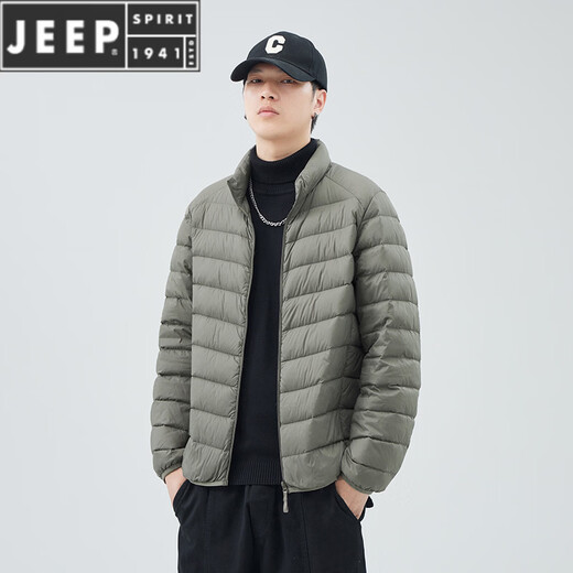 JEEP SPIRIT短款轻薄便携羽绒服男士2025冬季新款鸭绒立领保暖排骨内胆外套潮 黑色 M 适合90-110斤