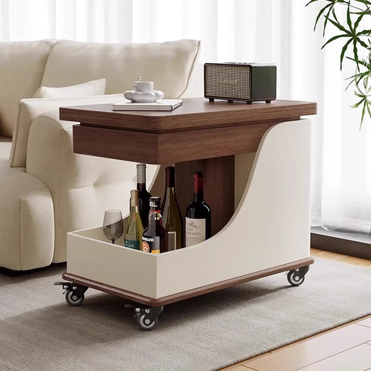 Movable side table, removable folding coffee table, small apartment, small trolley, solid wood, multifunctional, Jingdong express is fast and good, walnut color + white, can be raised and lowered at two heights