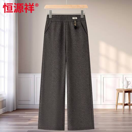 Hengyuanxiang 2026 Mom's Winter Straight Pants, Loose and Warm, Middle-aged and Elderly Women's Velvet Thickened Pants for 50 Years Old, Elastic Waist Pants, Coffee Color, High Quality XL