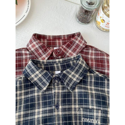 G.duck Korean style boys' brushed plaid shirt, handsome college style spring girl's thin long-sleeved jacket, fashionable red plaid shirt, same style for men and women 110 cm