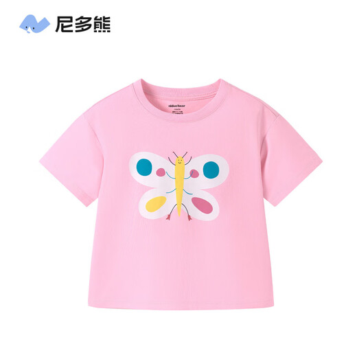 Nido Bear cool feeling summer new baby short-sleeved baby boy and girl moisture-absorbent breathable T-shirt baby tops tender pink butterfly 80 cm