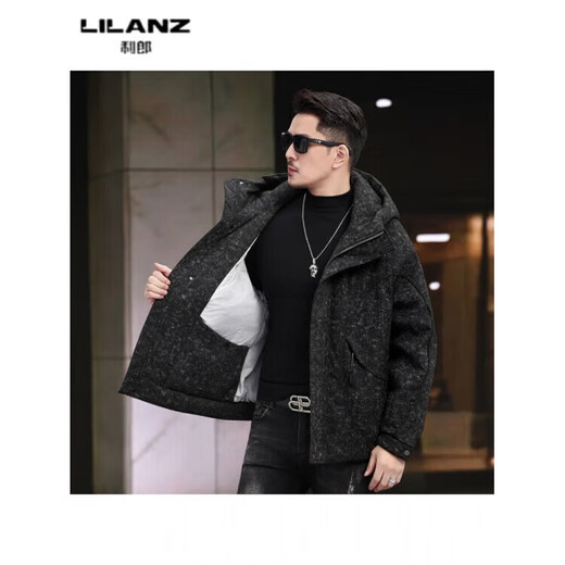利郎（LILANZ）连帽迷彩羽绒服男士冬季新款保暖男装短款高档感鸭绒夹克外套 米色- 14XL (170)