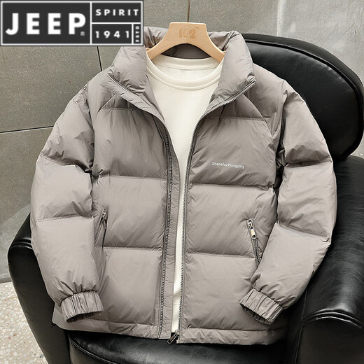 JEEP SPIRIT warm and light down jacket men's winter 2025 new handsome stand-up collar cold-proof clothing black gold hot winter jacket gray M