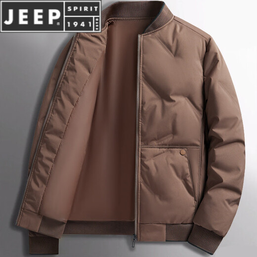 JEEP SPIRIT2025 new down jacket men's autumn and winter thickened baseball jacket winter jacket stand collar fashion short duck down jacket brown duck down M