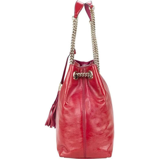 GUCCI Women's Shoulder Bag Large Capacity Lightweight Carry Daily Use Fashion Matching Red Patent Leather Metal Chain Bunt