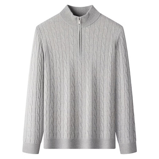 DVW100纯山羊绒男士半拉链立领冬季加厚时尚麻花打底毛衣 高端碳灰 XL 175 适合130-150斤	