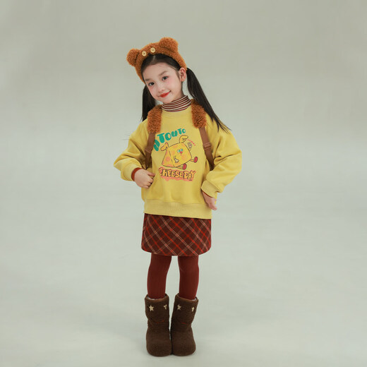 UTOUTO Big Ear Elephant Girls Plaid Woolen Skirt 2025 Winter New Style Baoer Casual Versatile Short Skirt 2507225 Red Plaid 90