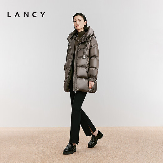 LANCY imported 90 white goose down LANCY/Langzi 24 winter new design mid-length high-weight down jacket for women medium gray 2 L
