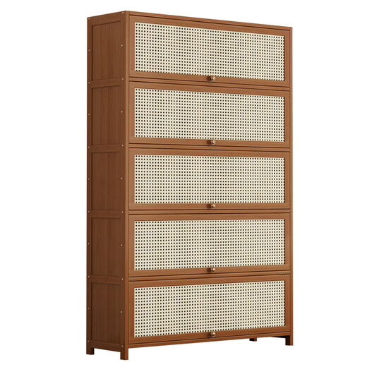 Shoe storage artifact shoe cabinet at home doorway outdoor multi-layer simple entry storage bamboo shoe rack new style brown plastic rattan door extended version 11 layers 100 long (widened 32CM)