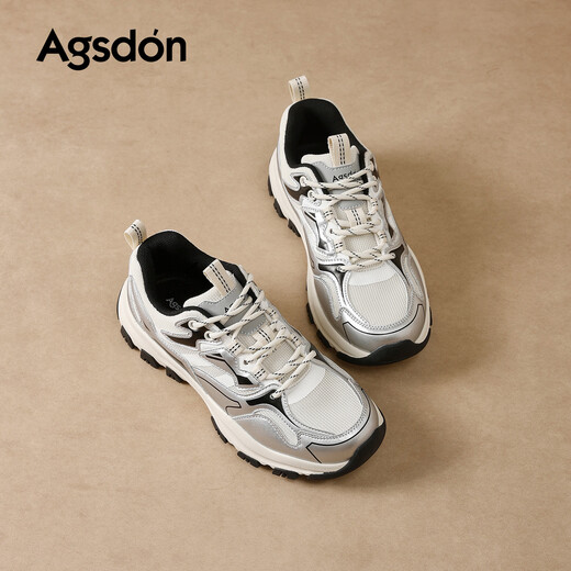 Augushiden thick-soled dad shoes for women 2026 spring new style simple versatile comfortable heightening slim mesh sports casual shoes W261156 silver black 36