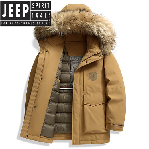 JEEP SPIRIT2026 мужской утепленный пуховик, мужская теплая куртка со съемным воротником из меха енота, повседневная куртка черного цвета 2XL 185