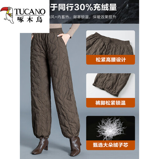 Woodpecker Down Pants Women's Winter Outerwear Fashion New Middle-Aged High Waisted Wide Leg Pants Loose Mom Winter Pants Lightweight Black Thin M