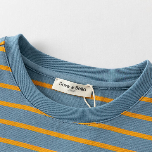 DAVE&BELLA boys' long-sleeved T-shirt pure cotton medium and large children's bottoming shirt 2026 new children's spring top little boy pullover blue stripe ready stock 160 cm (recommended height 150-160cm)