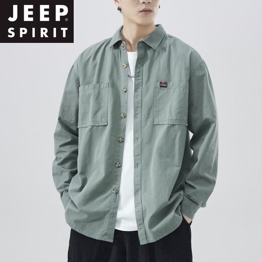 JEEP SPIRIT long-sleeved shirt men's 2026 spring and autumn new pure cotton versatile work shirt loose casual shirt jacket men's black 4XL