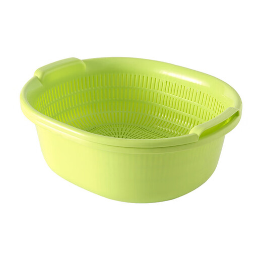 Shantou Lincun vegetable basin double-layer thickened vegetable drain basket household fruit plate storage basket multi-functional vegetable basket kitchen utensils Nordic Green