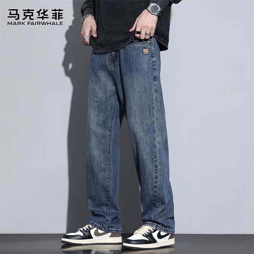 MARK FAIRWHALE jeans men's winter fashion brand loose straight pants men's slim casual pants men's pants blue 32