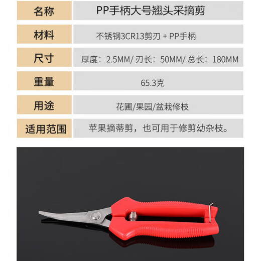 Stainless steel large tilt-head fruit picking scissors for tomatoes, navel oranges, picking scissors for oranges and grapes 10 with serrated teeth for sharper