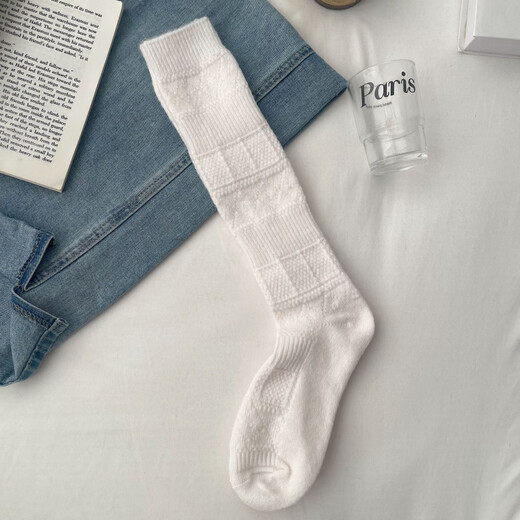 Autumn and winter thickened wool stockings for women, Korean rhombus slimming leg socks, white, one size fits all