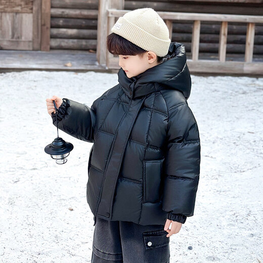 HAL.DUCK Down Jacket Boys' Plush Cotton Jacket Winter Clothes New Handsome Children's Thickened Cotton Clothes Winter Boys' Warm Cotton Cotton Clothes Style Red Cotton Clothes Jacket (Fleece Style) 130 cm