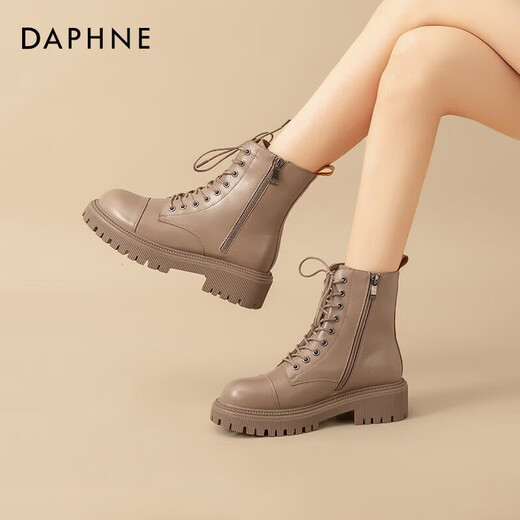 Daphne Martin boots for women 2025 British style small height increasing short boots versatile black work boots milk tea color 37