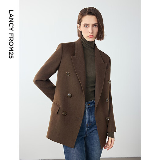 Langzi Wool Temperament Retro Design Commuting Professional Suit Jacket Commuting Winter New Casual Suit Women Brown Green S