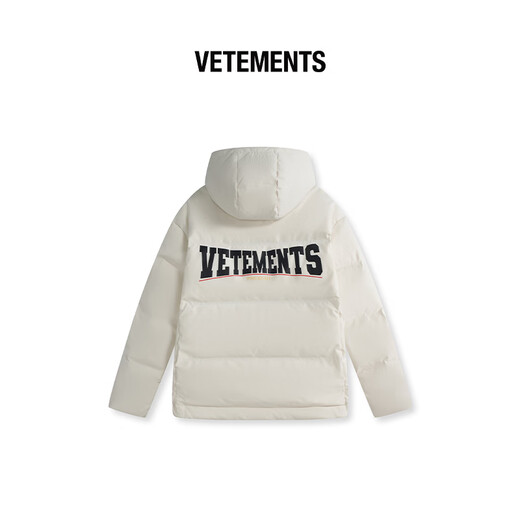 VETEMENTS classic 75D Nordic cotton large LOGO printed down jacket for men and women 90 white duck down winter jacket, chalk M
