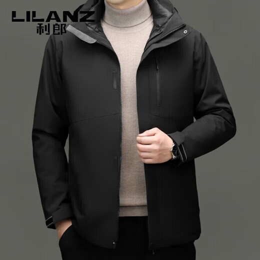 利郎（LILANZ）2025冬季新款三合一羽绒服男短款可拆卸内胆冲锋衣保暖外套潮 黑色 M