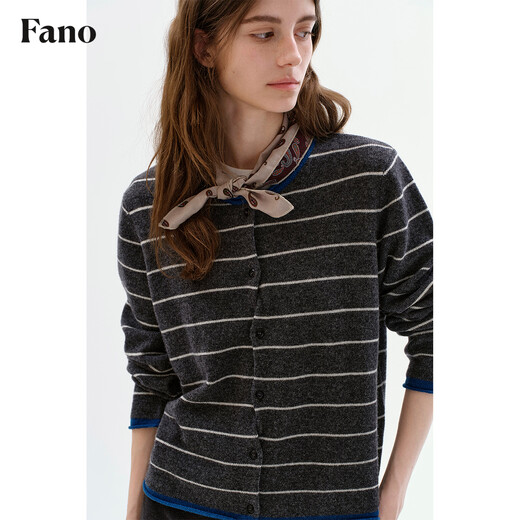 Fano studios Fan Luo Fano 100 sheep wool knitted cardigan spring new soft waxy skin-friendly lazy feeling contrast striped top gray stripes ready stock S