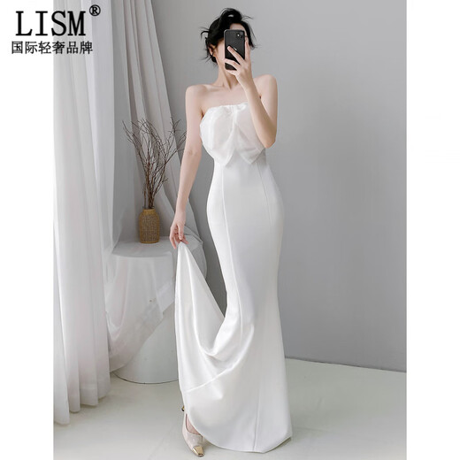 LISM Designer International Light Luxury Brand White One Shoulder Evening Dress Women 2026 New Style Beautiful Banquet Fish White S