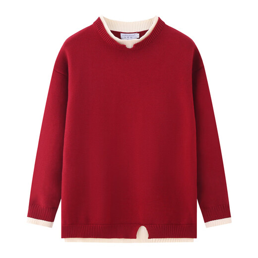 Family portrait, parent-child outfit, red New Year sweater for the Year of the Horse, New Year greeting clothes for a family of three, mother and daughter, high-end style, burgundy sweater/single piece 100, children's size 100 (recommended height 95-105cm)