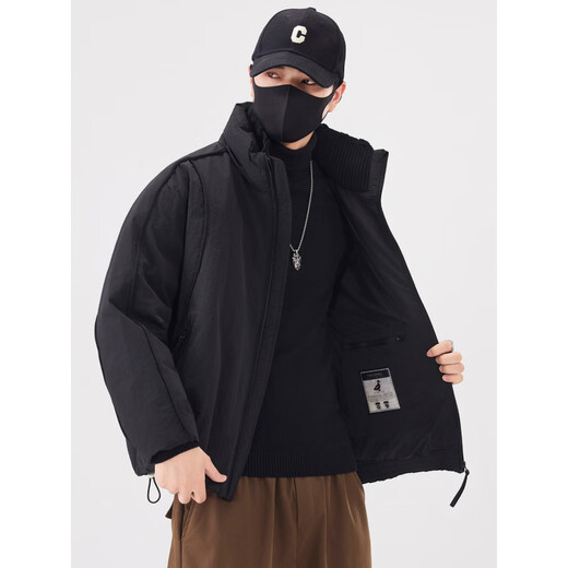 KBXNG劲霸新款男士工装羽绒服短款潮牌立领上衣加厚保暖面包服冬装外套 咖啡色 M 120斤内