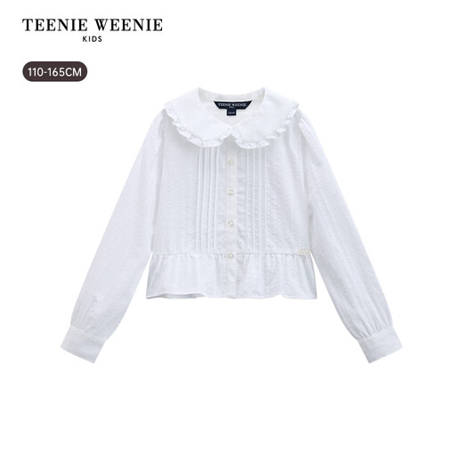 Teenie Weenie Kids 26 years new style girls cotton lady lace lapel long-sleeved shirt off-white 150 cm