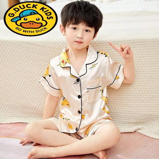 G.duck夏季短袖儿童睡衣冰丝薄款夏天男童真丝小女孩宝宝卡通家居服套装 673女童 170 10码建议身高105-115cm