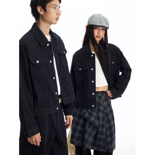 Mr. Jiangnan NewJNXS Retro Denim Raw Cow Work Jacket Spring Heavy Loose Denim Suit for Men and Women Dark Blue Denim Jacket L